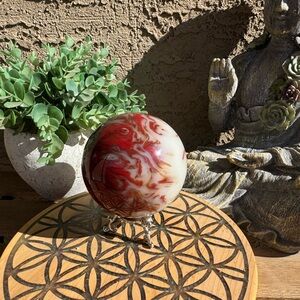 Chicken blood stone Sphere with stand